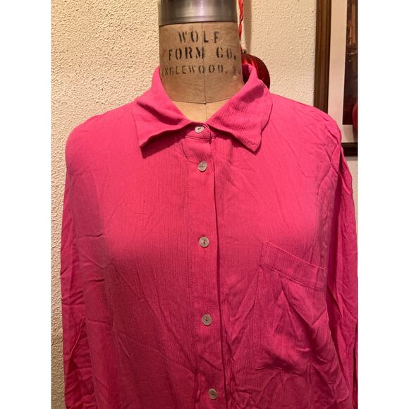 Elan Oversized 3/4 Sleeves Drawstring Tie Side Blouson Mini Dress Pink Size M - Picture 3 of 9